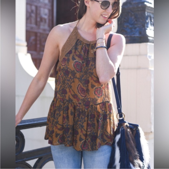 Zara Tops - Zara Brown Floral Halter Blouse xsmall